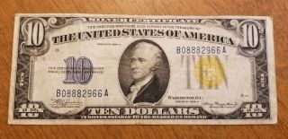 1934 A $10 Dollar Silver Certificate North Africa Us Currency Paper Money Bill