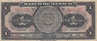 1945 Mexico 1 Peso Note,  Series V,  Pick 38c