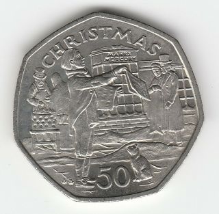 1992 50p Isle Of Man Iom Fifty Pence Christmas Xmass Newspaper Seller Unc