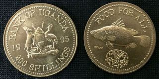 Uganda 200 Shillings 1995 Fao Fish Coin Unc