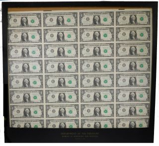 1988a $1 Federal Reserve Notes - Uncut Sheet Of 32