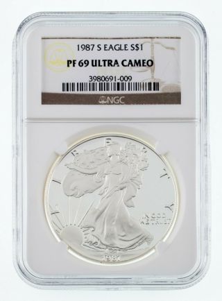 1987 - S $1 Silver American Eagle Proof Graded By Ngc As Pf69 Ultra Cameo