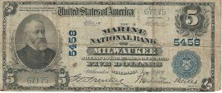 $5 1902 Pb The Marine National Bank - Milwaukee,  Wi Ch 5458