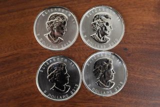 Four Canada 2013 5 Dollars Maple Leaf 1 Ounce Silver Coins {15}