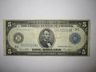 U.  S.  Series 1914 Large $5 Federal Reserve Note,  F/vf,
