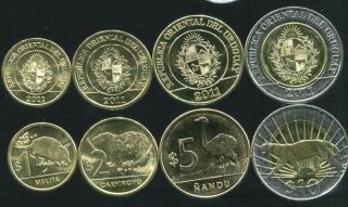 Uruguay Set 4 Coins 1 2 5 10 Pesos 2011 Unc