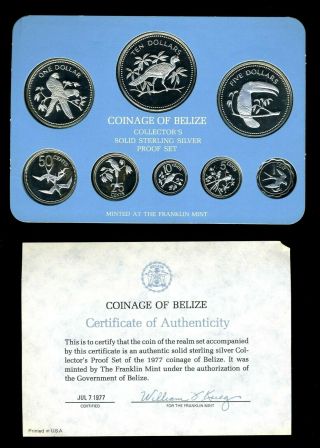1977 Belize Silver Proof Set Franklin W/ Box &