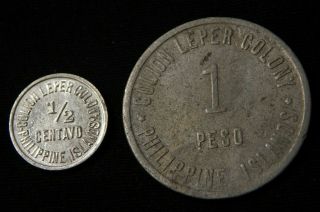 1913 Philippines Island Culion Leper Colony Bureau Health 1/2 Centavo & 1 Peso