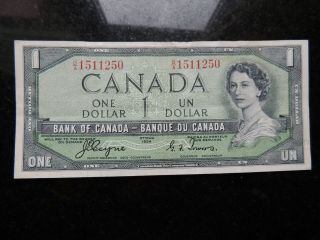 1954 Bank Of Canada $1 One Dollar Devils Face B/a 1511250 Coyne Towers