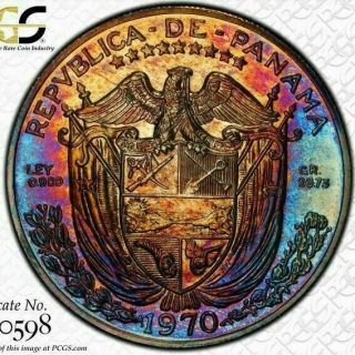 1970 Panama 1 Balboa Pcgs Pr66 Multi Color Toned Coin Only 4 Graded Higher
