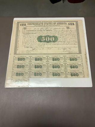 May 1,  1864 $500 Confederate States Of America 8 Loan Bond