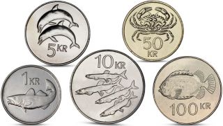 Iceland Set 5 Coins 1 5 10 50 100 Aurar Fish Crab 2005 - 2011 Km27 - Km35 Unc
