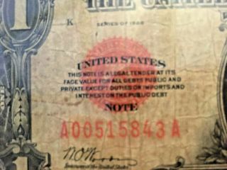 U.  S.  One Dollar Bill 1928 Washington Red Seal 3