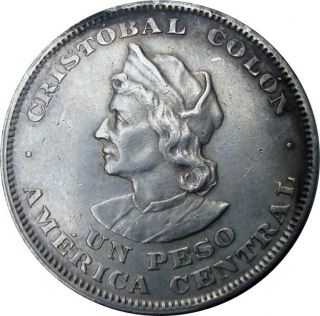 1908 C.  A.  M El Salvador Un Peso Km 115.  1 - Cristobal Colon - Silver Coin