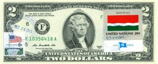 $2 Dollars 2013 Stamp Cancel Flag Of Un From Seychelles Lucky Money $99.  95