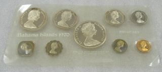 1970 Bahama Islands 9 Coin Proof Set with 4 - Silver Coins 2
