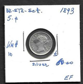 1893 Straits Settlements Silver 5 Cent Coin - Book Value $60