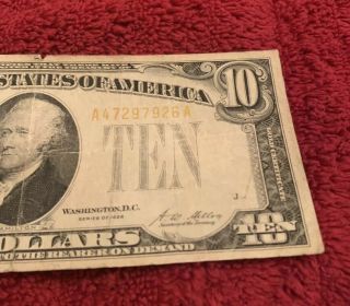 1928 10 Dollar Gold Certificate,  2 Small Tears One 1/2” Tear,  Note 2