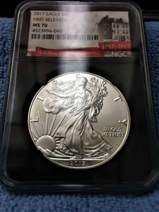 2017 - $1 Silver American Eagle Ngc Ms - 70 First Releases (225th Anniversary Label)