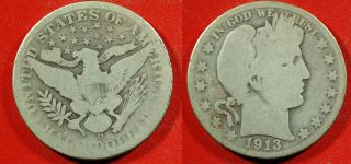 1913 - D U.  S.  Barber Silver Half Dollar - Solid Ag,  Stk J46