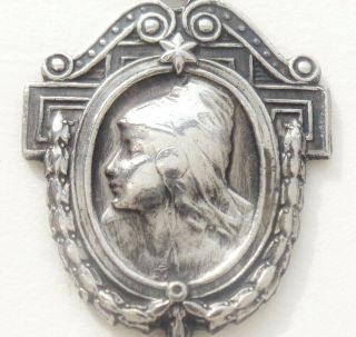 Portrait French Marianne Lady - Most Antique Silver Art Medal Pendant