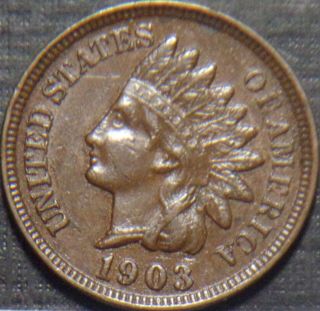 Rare 1903 Indian Head Cent Full Liberty,  4 Diamonds In Rich Brown