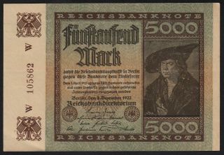 1922 5000 Mark Germany Rare Vintage Paper Money Banknote Currency P 81a Unc