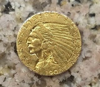 1908 U.  S $2.  5 Dollar Gold Quarter Eagle Indian Head Coin W/motto Good Detail Nr