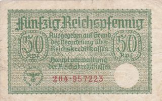 50 Reichspfennig Fine Banknote From Nazi Germany 1940 - 45 Pick - R135