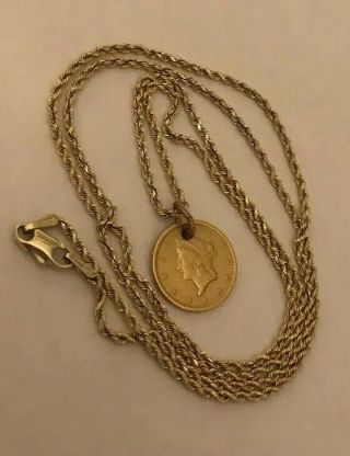 1849 Liberty Head Gold Dollar $1 Xf Details Necklace 14k 20 " Rope Chain