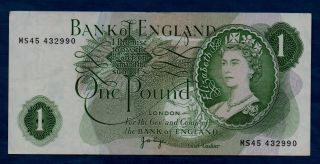 United Kingdom (england) Banknote 1 Pound Nd Vf,