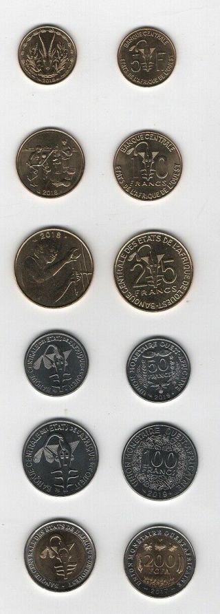 West African St Set 6 Coins 5 10 25 50 100 200 Francs 2017 - 2019 Unc Lemberg - Zp