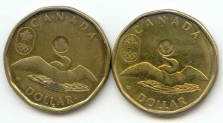 Canada 2012,  2014 Loonies Canadian One Dollar $1 Lucky Loonie Exact Set Shown