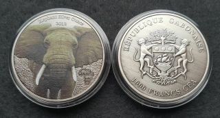 Republique Gabonaise Elephant 1000 Cfa 2012 Silver And Color Plate
