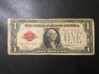 1928 United States Paper Money - One Dollar Red Seal Puerto Rico Banknote