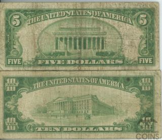 Set of 2: 1929 National Bank of Hartford CT $10 & $5 National Note Ch 121 2