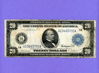 1914 $20 Federal Reserve Large Blue Seal Note Series Jackson