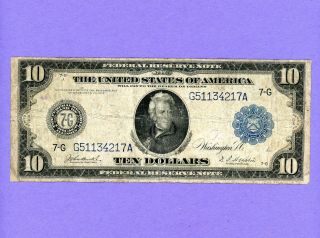 1914 $10 Federal Reserve Large Blue Seal Note Series Jackson
