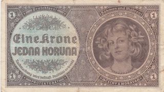 1 Krone Fine Banknote From Bohemia - Moravia 1940 Nazi Occupation Issue Pick - 3