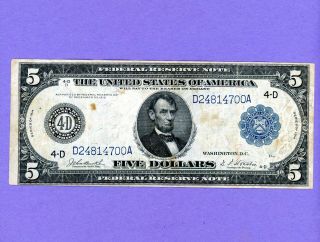 1914 $5 Federal Reserve Chicago Large Blue Seal Note Series