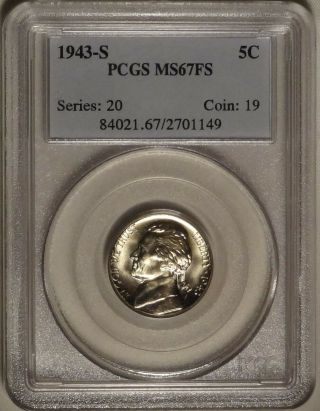 1943 - S 5c Pcgs Ms 67 Fs Gem Uncirculated Unc Jefferson Nickel 3