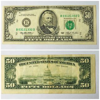 1993 $50 Fifty Dollar Bill Note Federal Reserve Us Currency Old Money B03121332d
