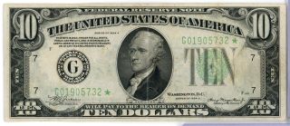 1934 A Star $10 Dollar Federal Reserve Note Chicago Currency - Ten Dollars Le743