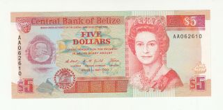 Belize 5 Dollars 1990 Aunc P53a Qeii @