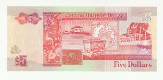 Belize 5 dollars 1990 AUNC p53a QEII @ 2