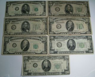 $75 Face Old Us Frn Currency.  $5,  $10,  $20.  1934 To 1950.  14