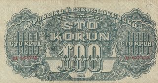 Czechoslovakia 100 Korun 1944 Unperforated Serie Oa