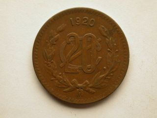 Mexico 1920 20 Centavos Large Copper