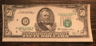 1977 B $50 Dollar Bill Federal Federal Reserve Cleveland Error Off Center Cut