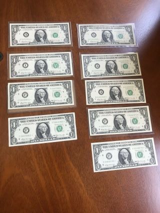 1969 B Series $1 Dollar Bill Star Note Uncirculated (9 Notes)
